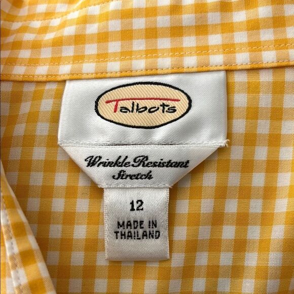 Talbots Buttercup Yellow Checked Button Down Shirt with Notched Collar - Picture 7 of 8